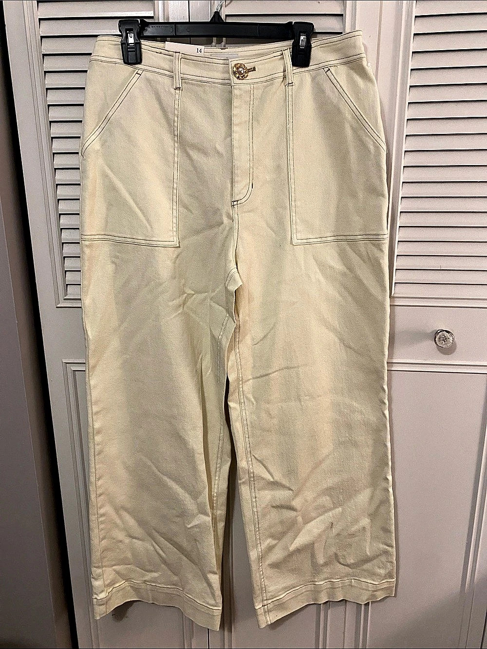 CeCe 25D J Wide Leg Pants in Cream Size 14 NWT